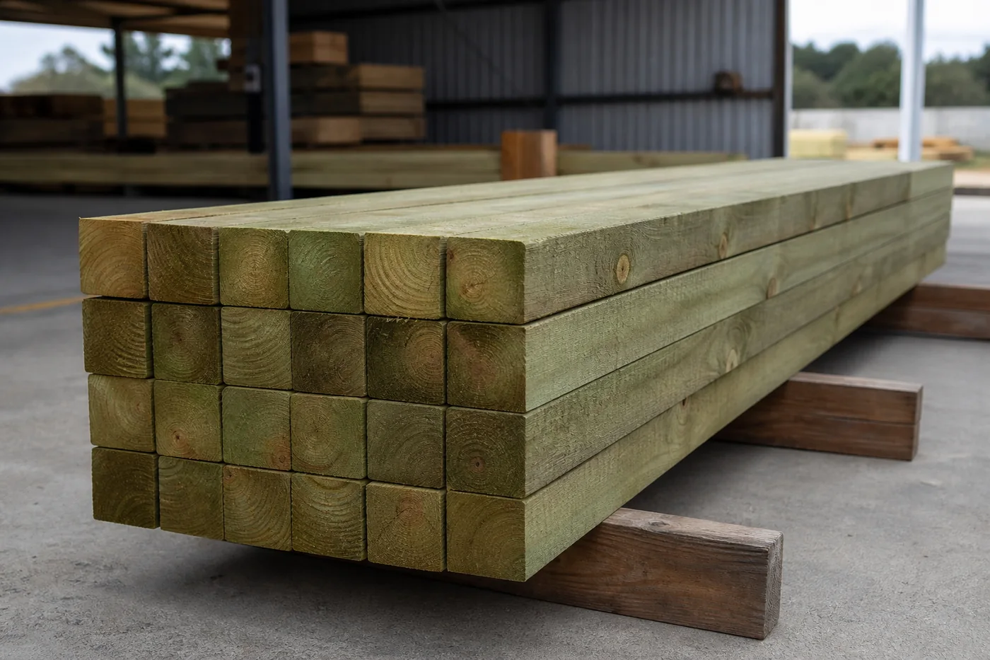 H4 Radiata Pine Fence Post photographed in a timber merchant yard