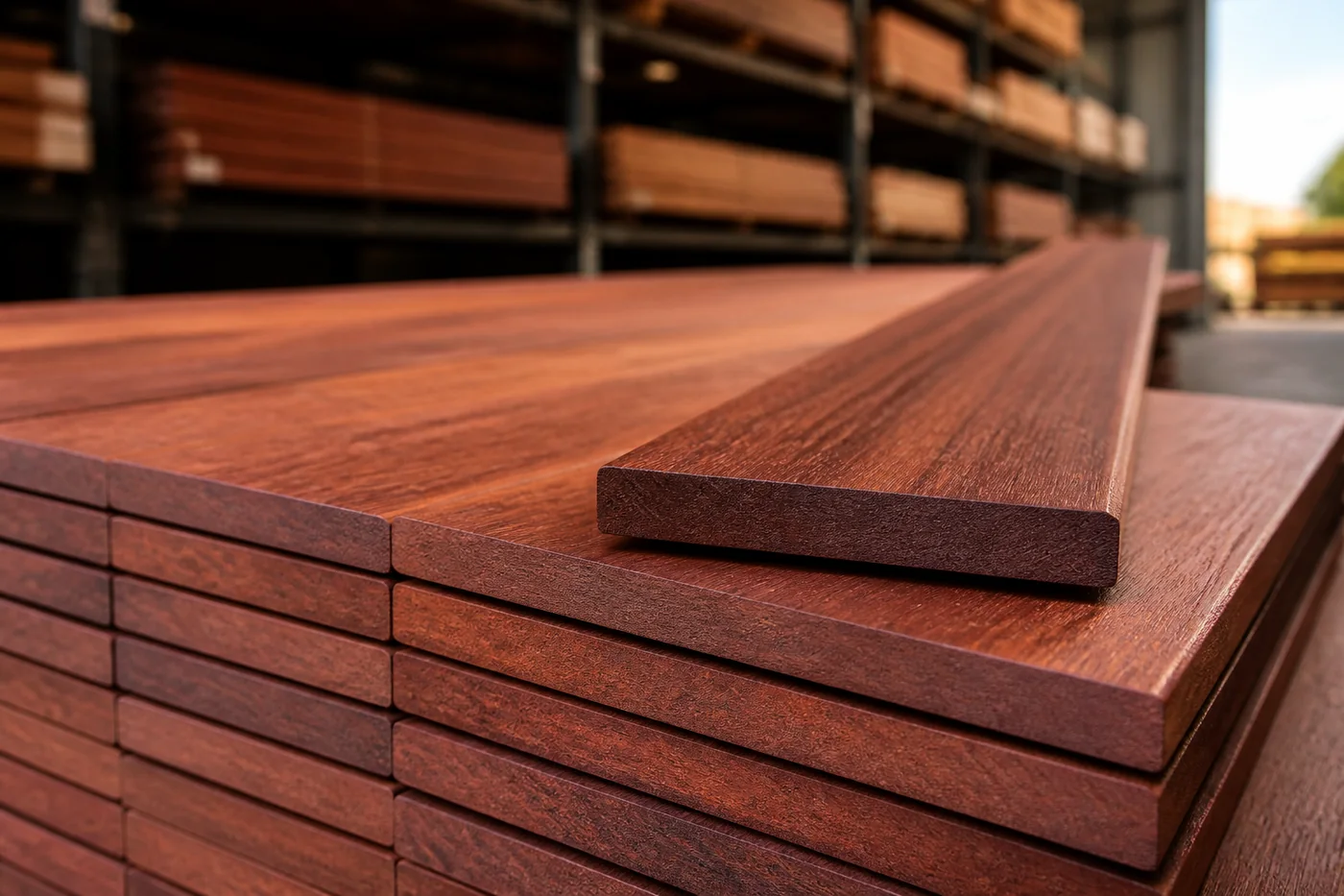 Kwila Decking photographed in a timber merchant yard