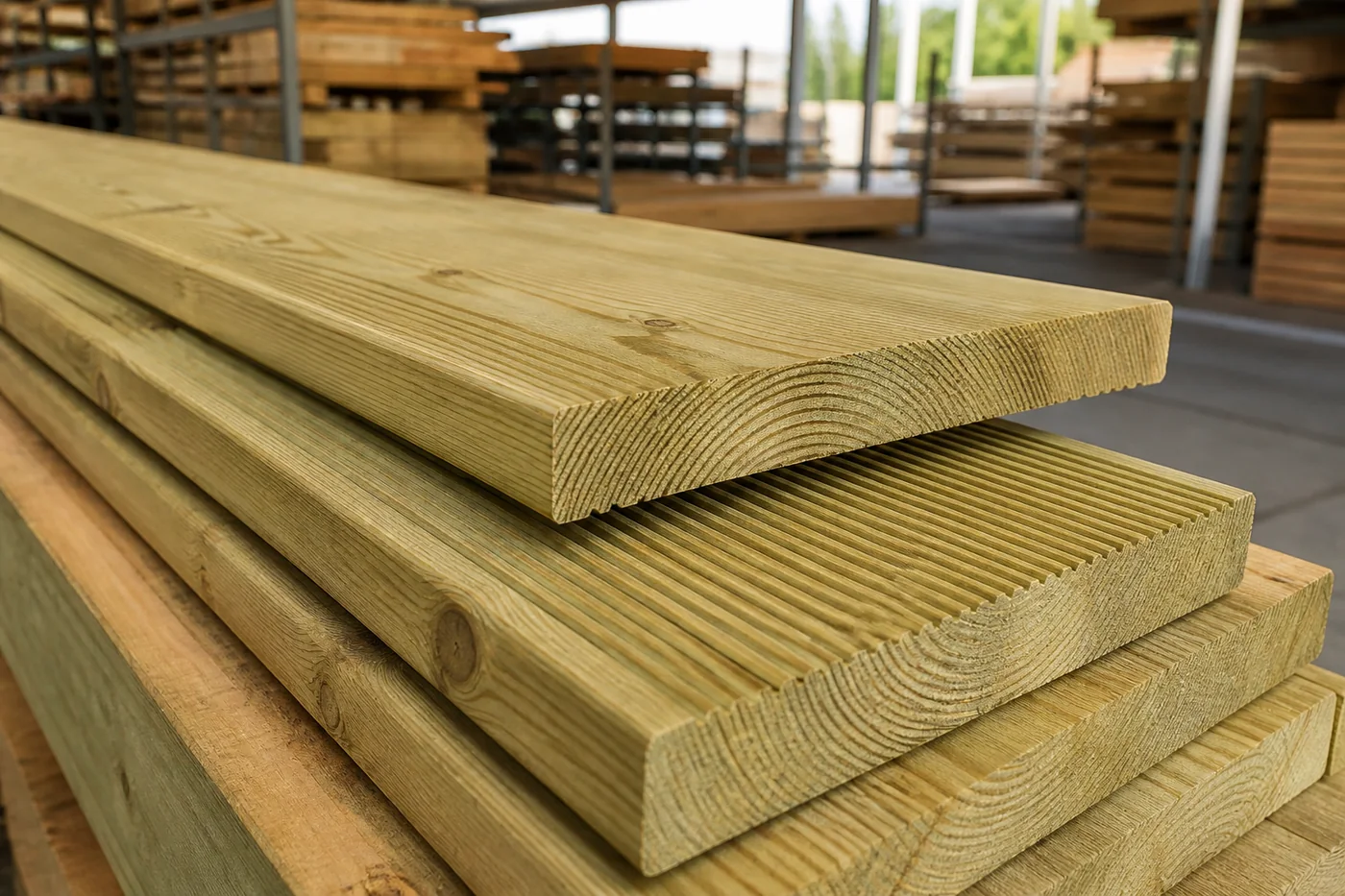 Radiata Pine Decking photographed in a timber merchant yard